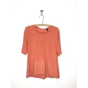 Ann Taylor Orange Mixed Media Short Sleeve Blouse Crepe Peplum Pullover Women M